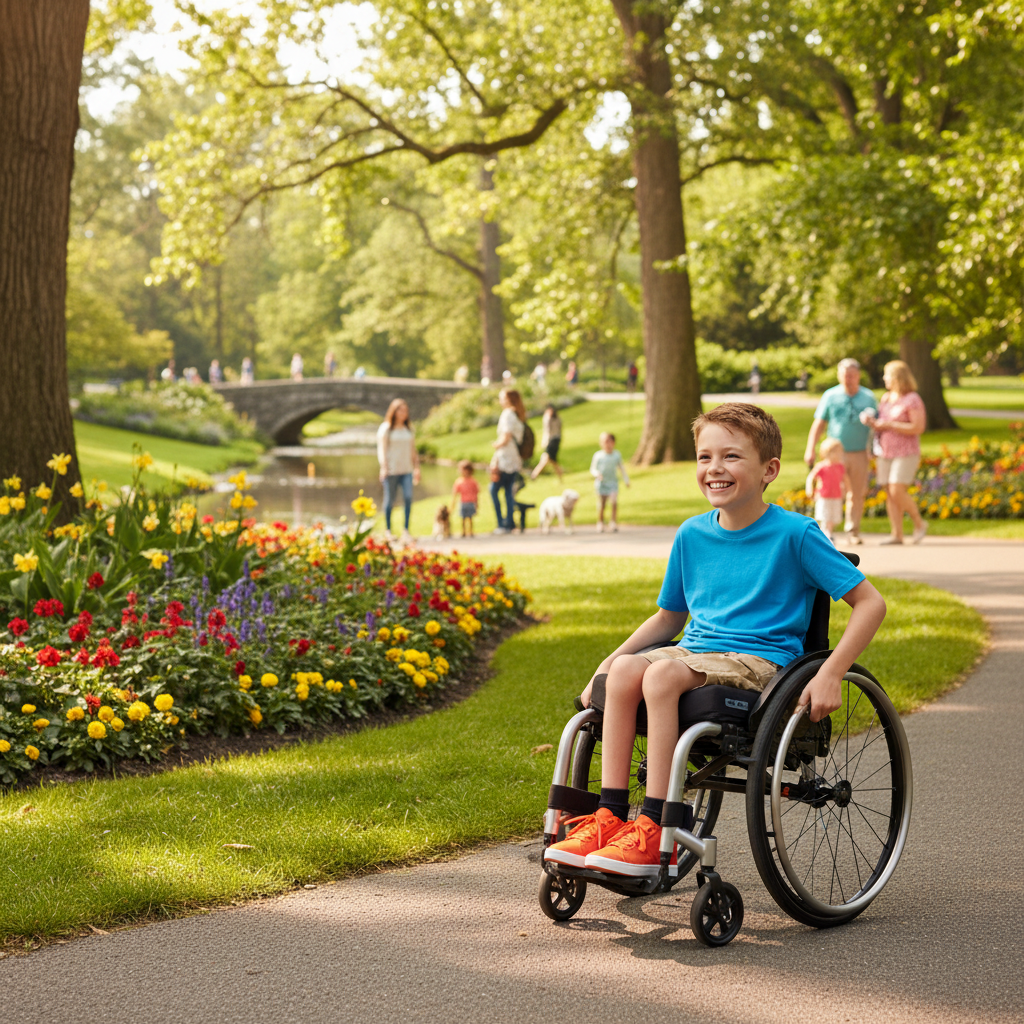 Child smiling in wheelchair