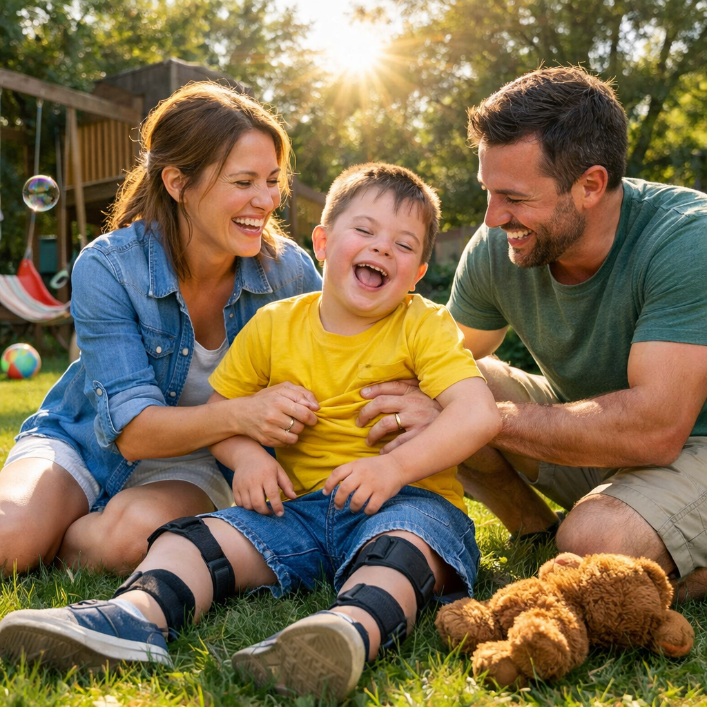 Happy family with pediatric support