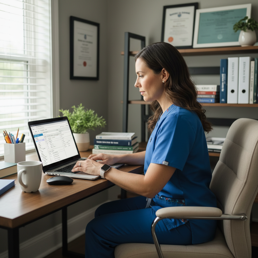 Nurse documenting care on computer