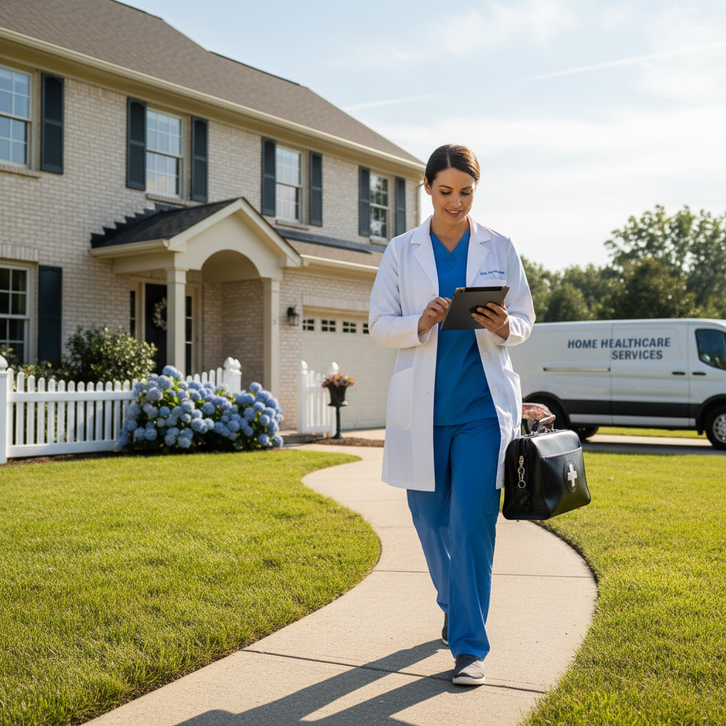 Nurse accompanying child outdoors
